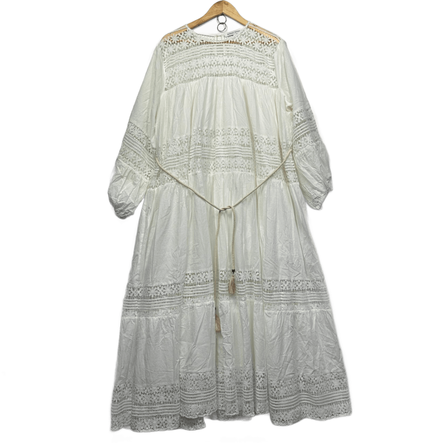 Bohemian Traders Boho Maxi Dress Size 18 2XL White Long Sleeve Long Length Crochet Trim