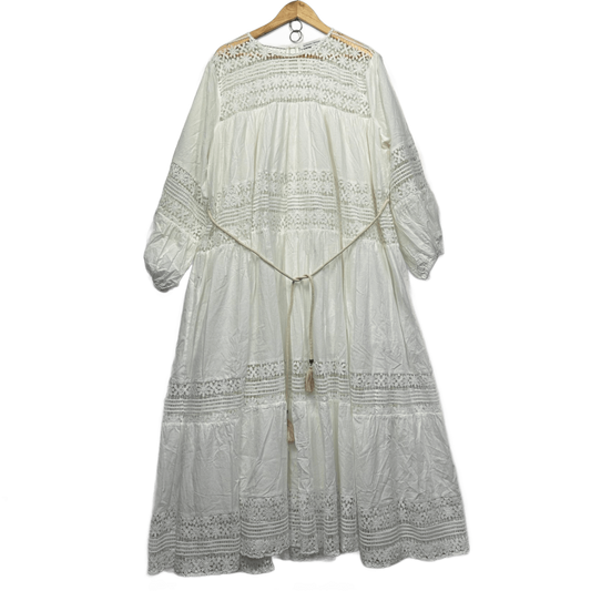Bohemian Traders Boho Maxi Dress Size 18 2XL White Long Sleeve Long Length Crochet Trim