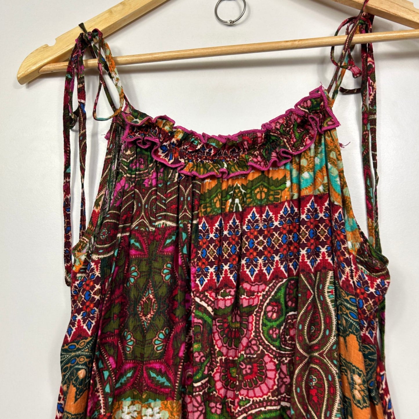 City Chic Maxi Boho Dress Size 16 Small Plus Sleeveless Multicoloured Pockets