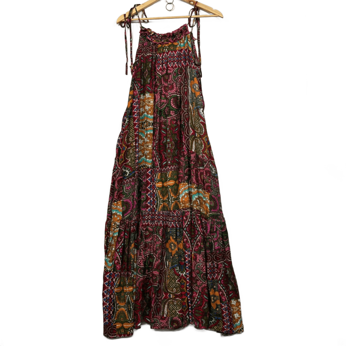 City Chic Maxi Boho Dress Size 16 Small Plus Sleeveless Multicoloured Pockets