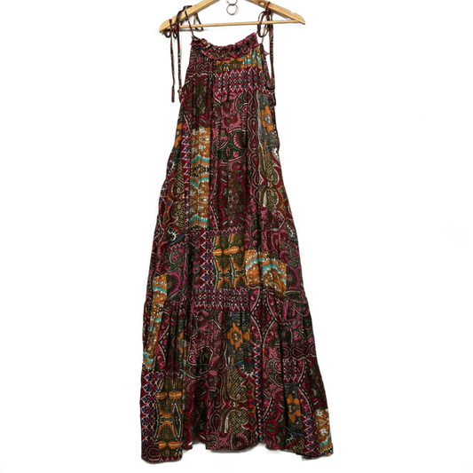 City Chic Maxi Boho Dress Size 16 Small Plus Sleeveless Multicoloured Pockets