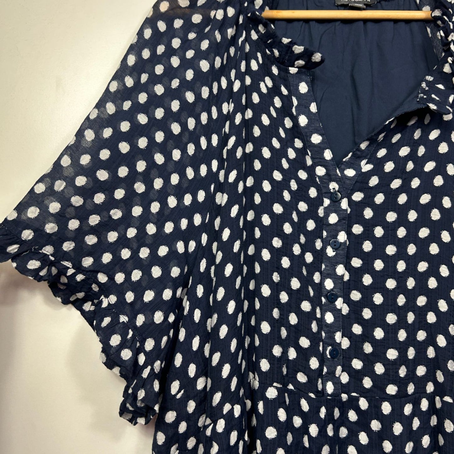 Autograph Maxi Dress Size 26 Navy Polka Dots Short Sleeve Pockets Lined Viscose Button Up