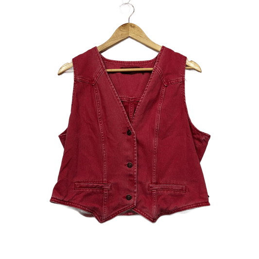 Ringers Western Sleeveless Denim Vest Size 18 Plus Red Pink Waistcoat Cotton