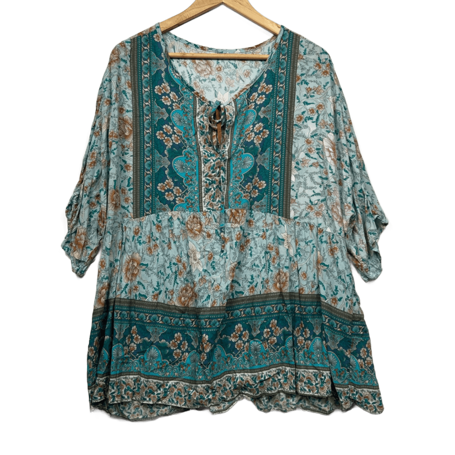 SHEIN Curve Boho Tunic Blouse Size 20 22 4XL Rayon Green Floral