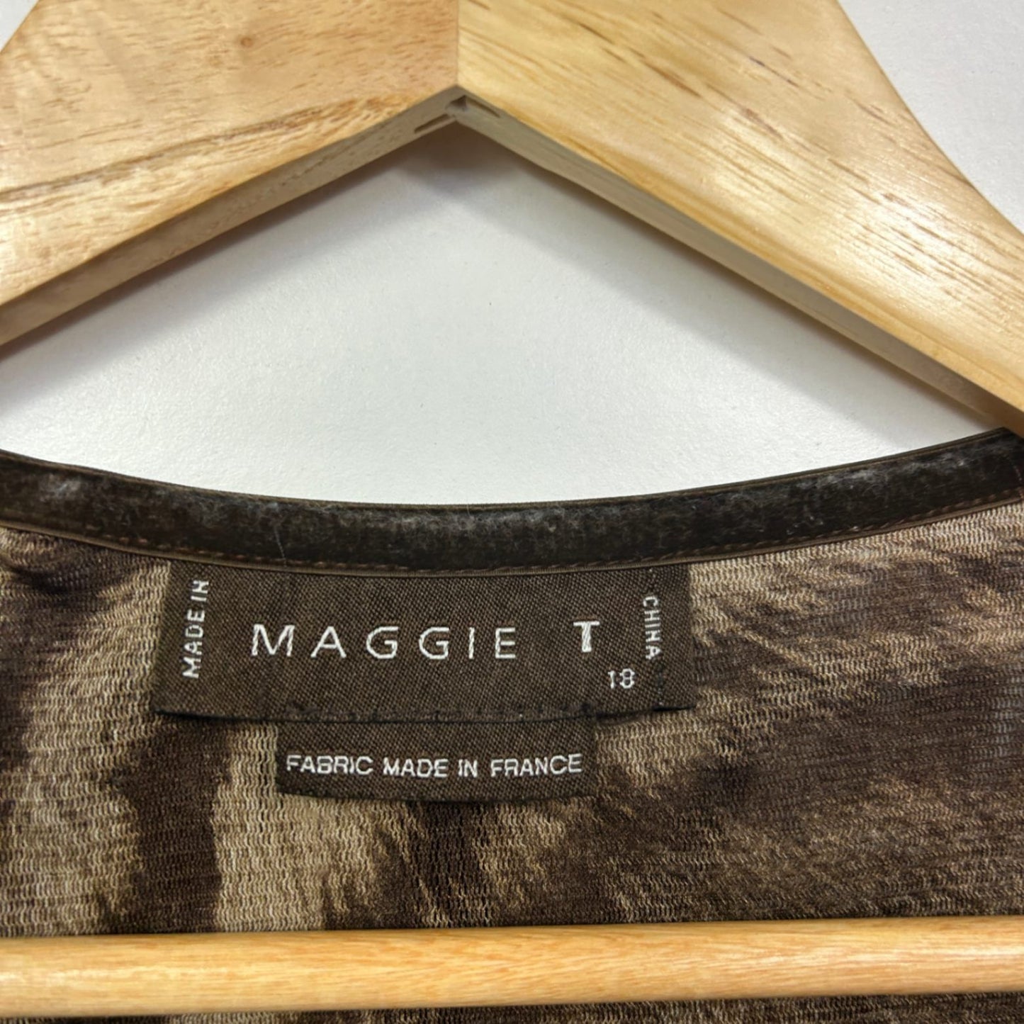Vintage Maggie T Brown Mesh Top Size 18 Animal Print Sheer Y2K Long Sleeve