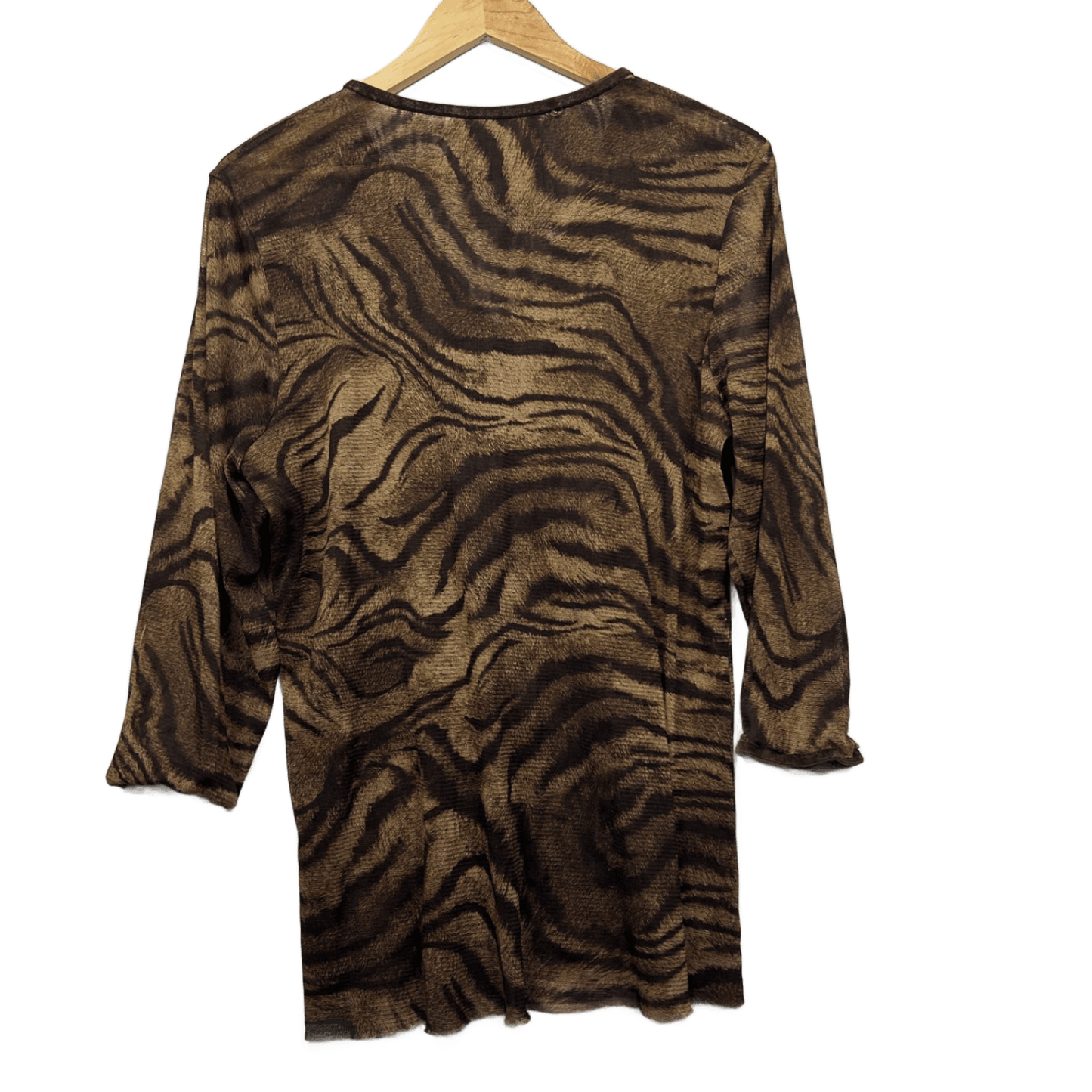 Vintage Maggie T Brown Mesh Top Size 18 Animal Print Sheer Y2K Long Sleeve
