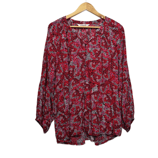 Virtuelle Top Blouse Size 14 Plus Long Sleeve Floral Red Viscose