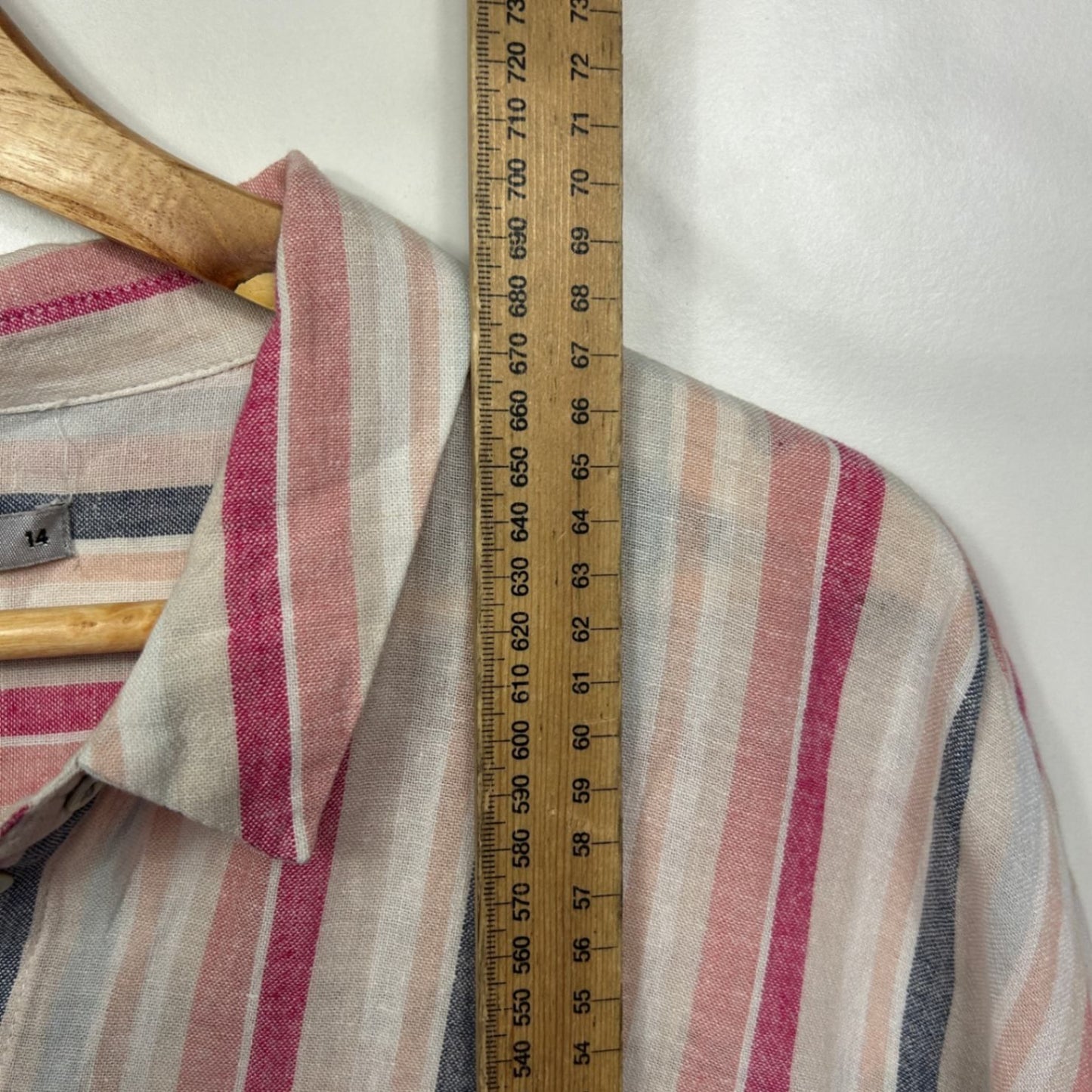 Target Linen Blend Top Size 14 Short Sleeve Button Up Striped