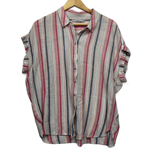 Target Linen Blend Top Size 14 Short Sleeve Button Up Striped