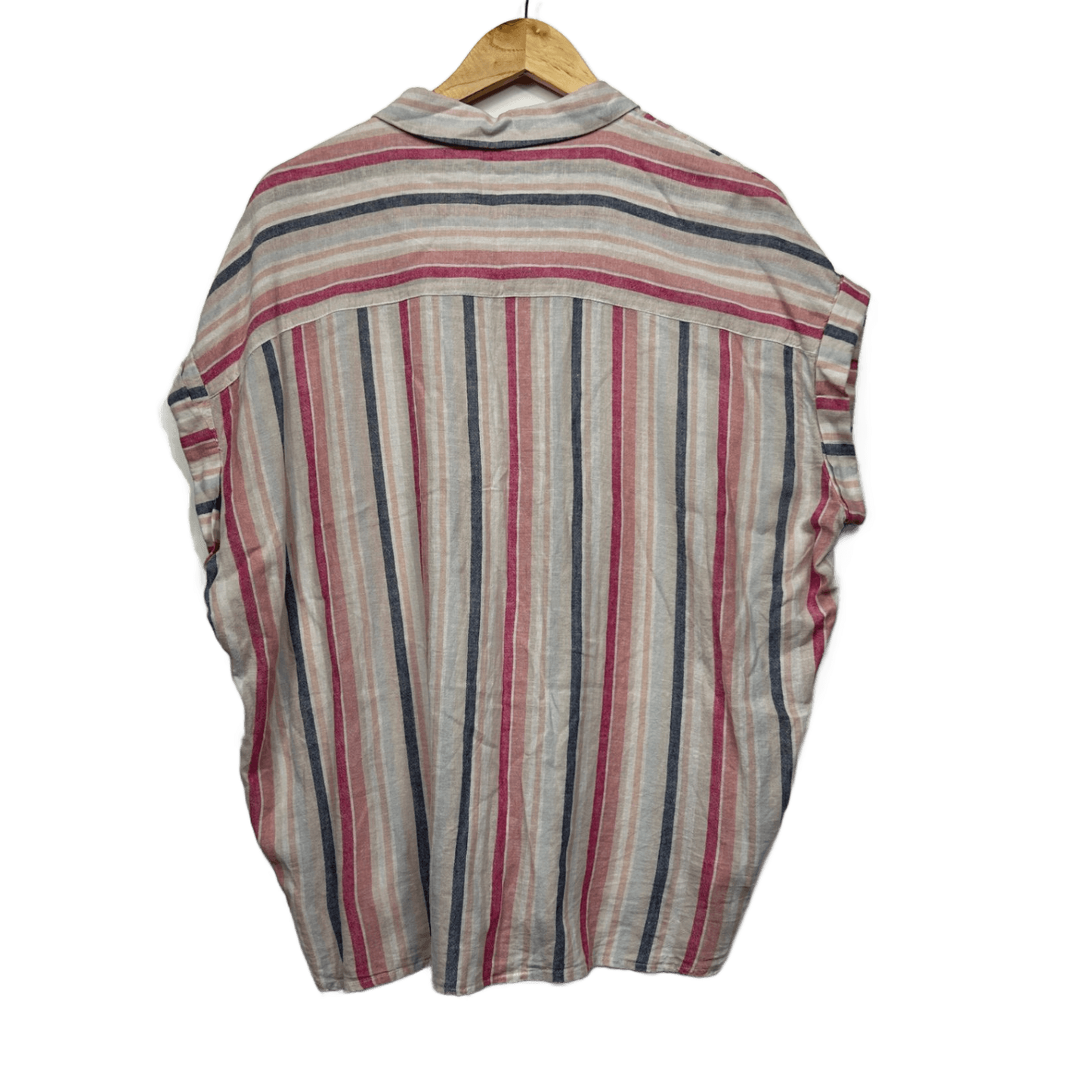 Target Linen Blend Top Size 14 Short Sleeve Button Up Striped