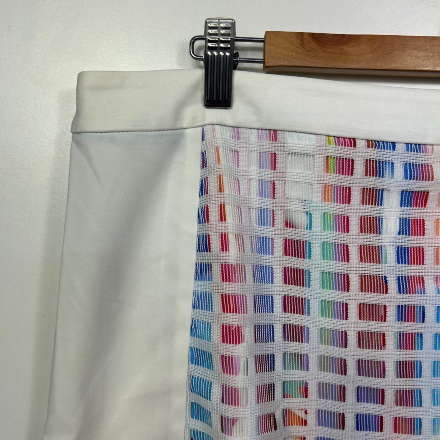 New Table Eight Pencil Skirt Size 16 White Multicoloured Mesh Grid Overlay