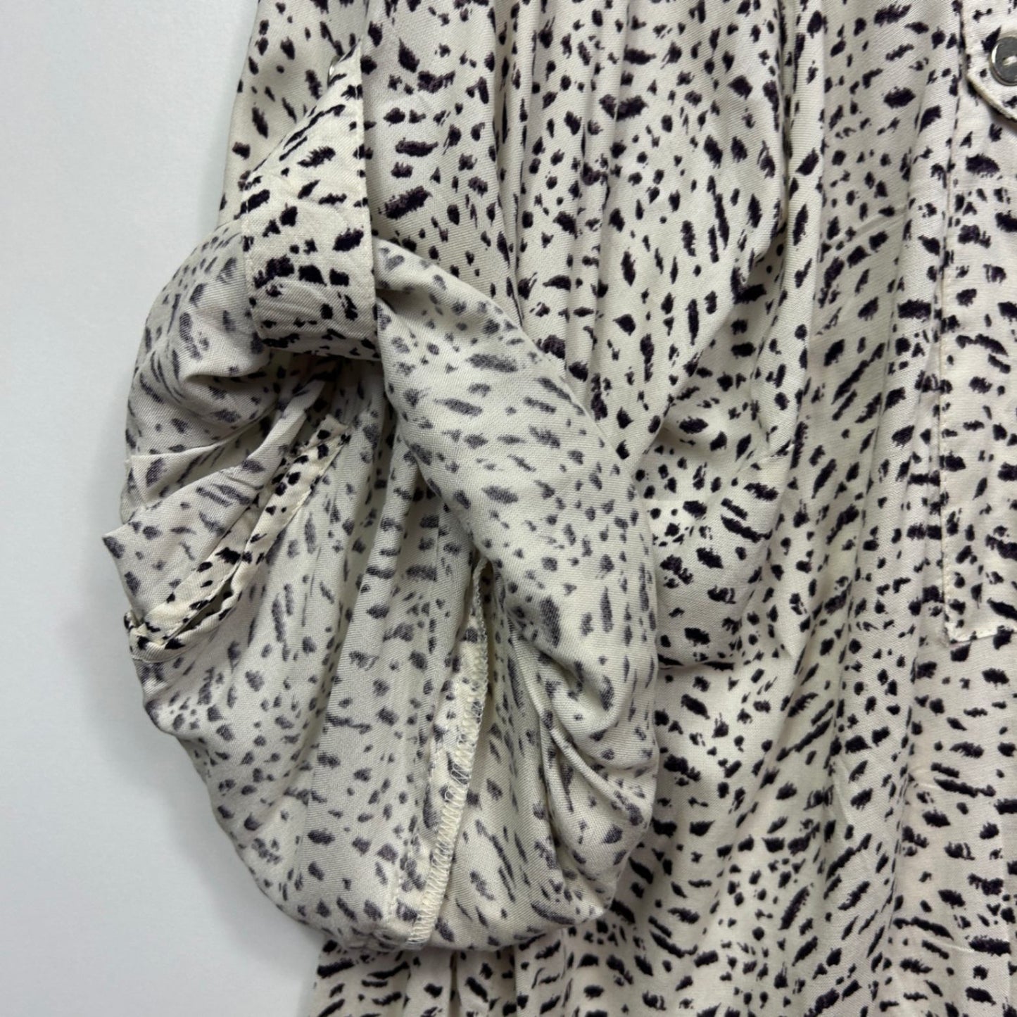 Beme Tunic Top Size 26 Biege Button Up Roll Tab Sleeve Viscose