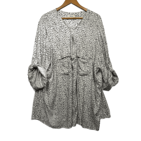 Beme Tunic Top Size 26 Biege Button Up Roll Tab Sleeve Viscose