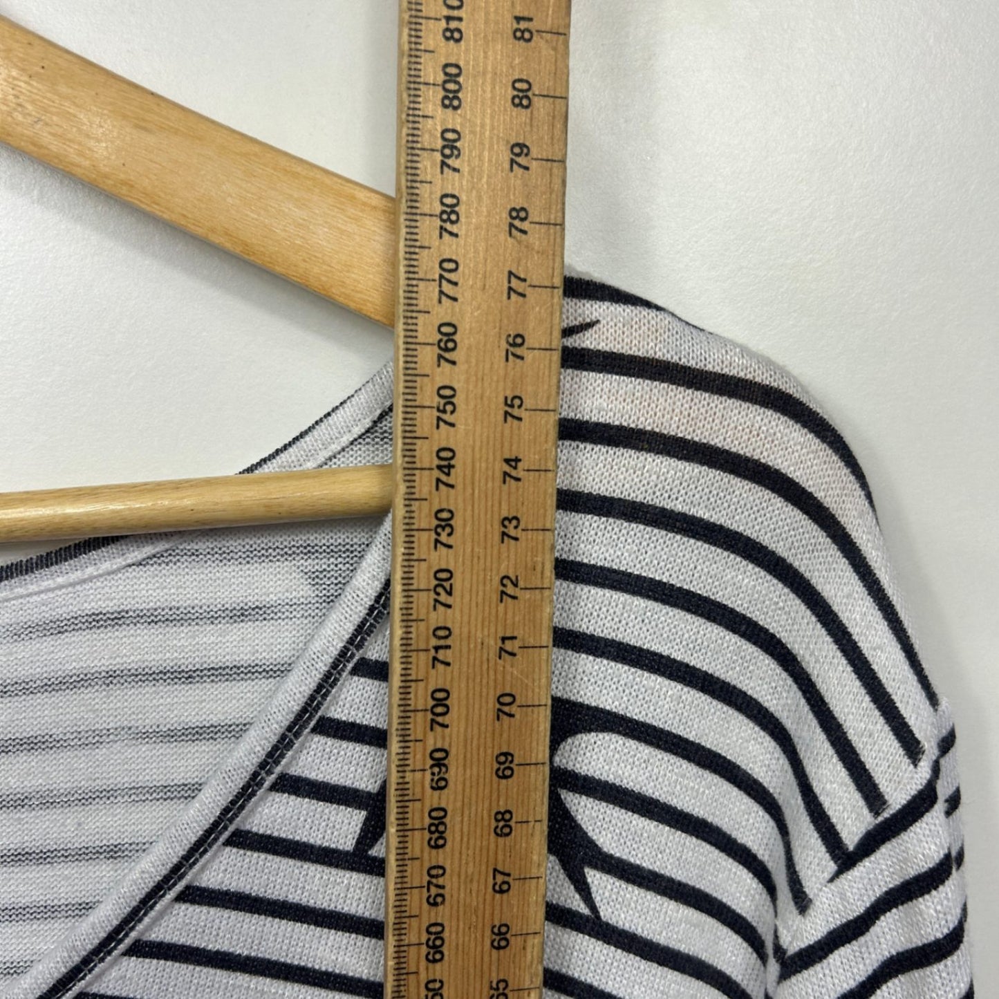 Autograph Top Size 24 Plus Blue White Striped Birds Long Sleeve