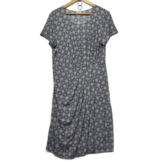 Leona Edmiston Blue White Dress Size 16 Short Sleeve Draped Knee Length