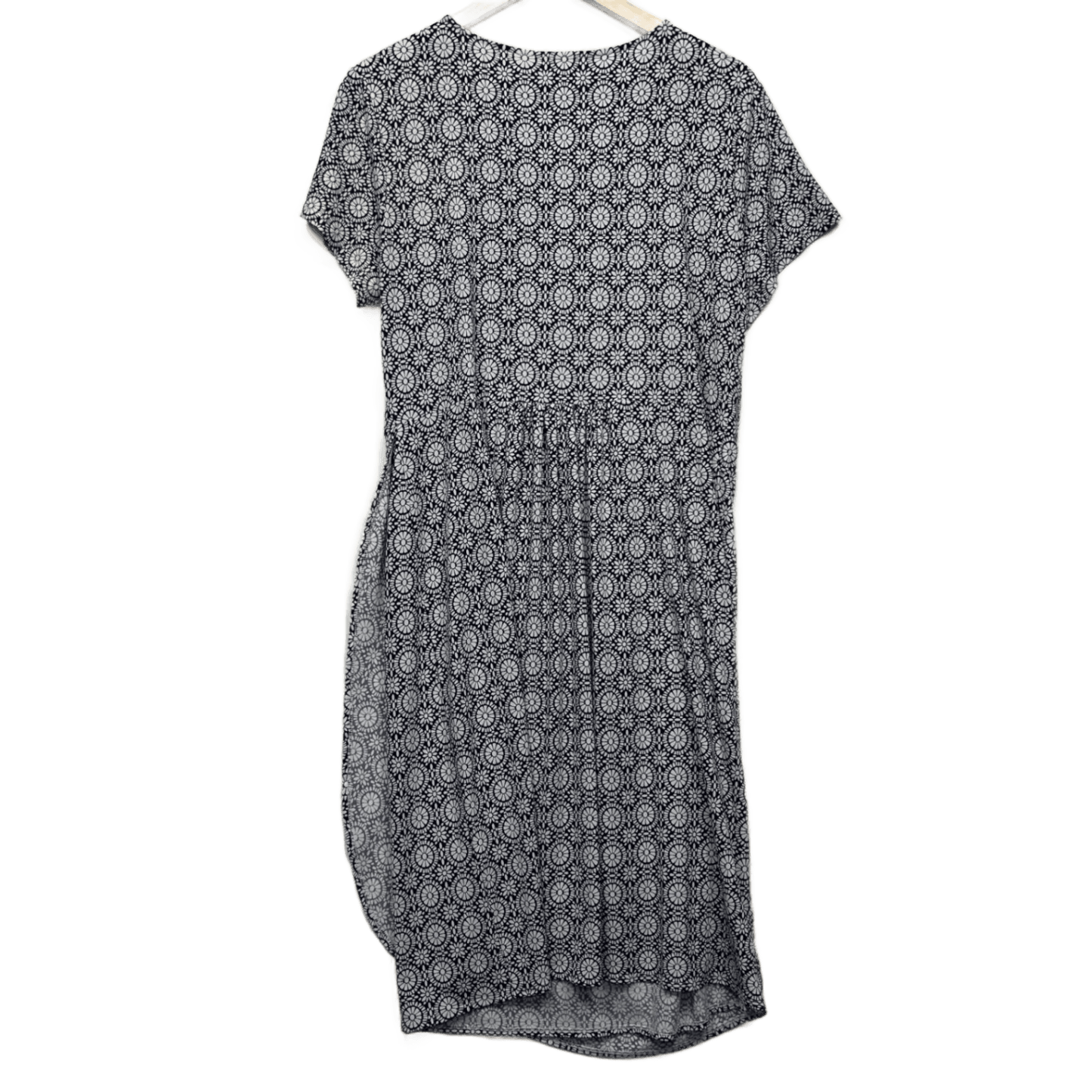 Leona Edmiston Blue White Dress Size 16 Short Sleeve Draped Knee Length
