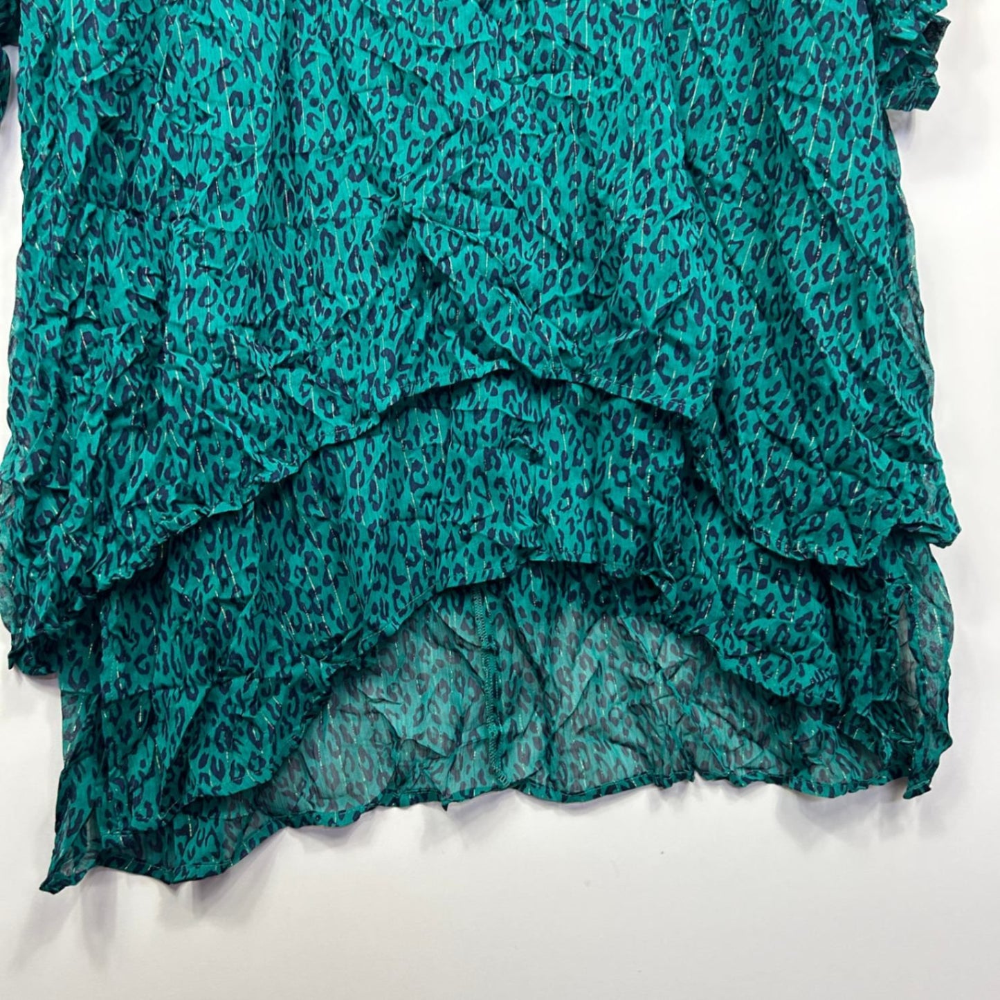 Taking Shape Tunic Top Size 16 Green Short Sleeve Layered Animal Print