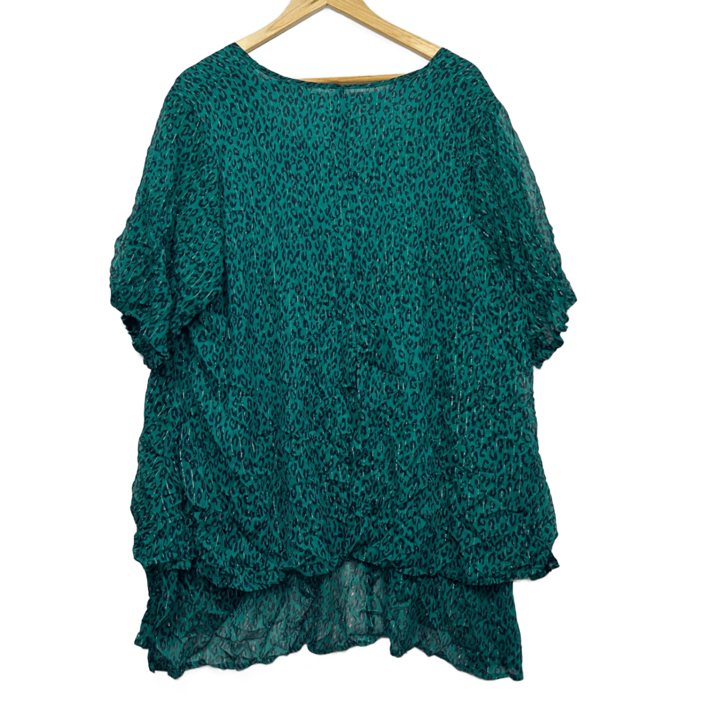 Taking Shape Tunic Top Size 16 Green Short Sleeve Layered Animal Print