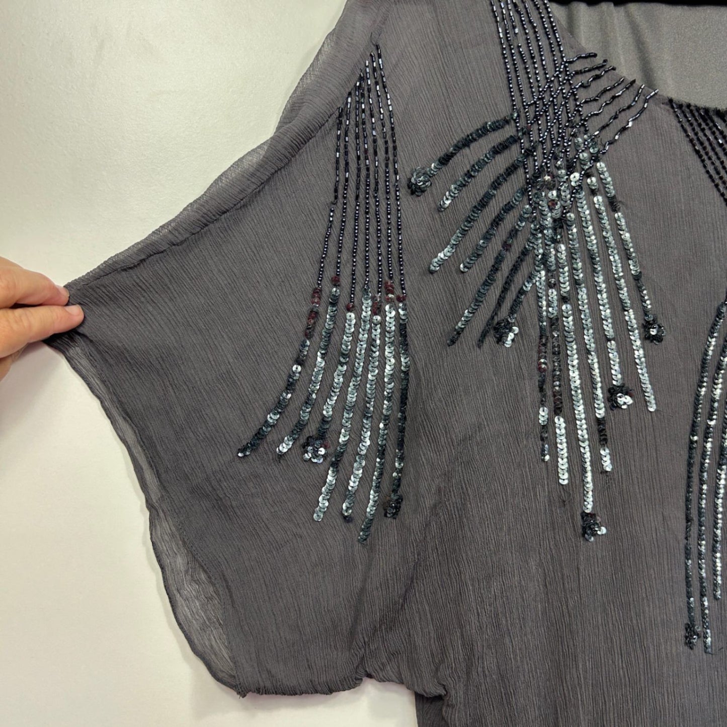 Eve Hunter Tunic Silk Top Size 20 Grey Sequins Short Sleeve Evening Occasional Cocktail