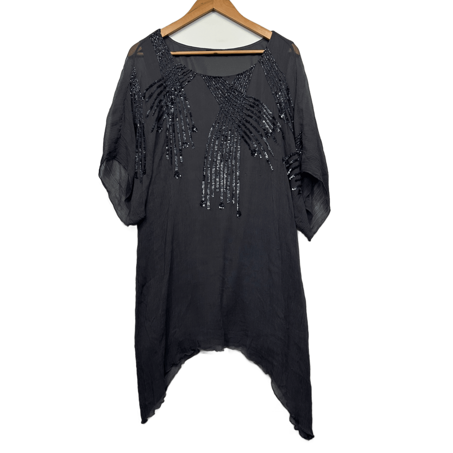 Eve Hunter Tunic Silk Top Size 20 Grey Sequins Short Sleeve Evening Occasional Cocktail