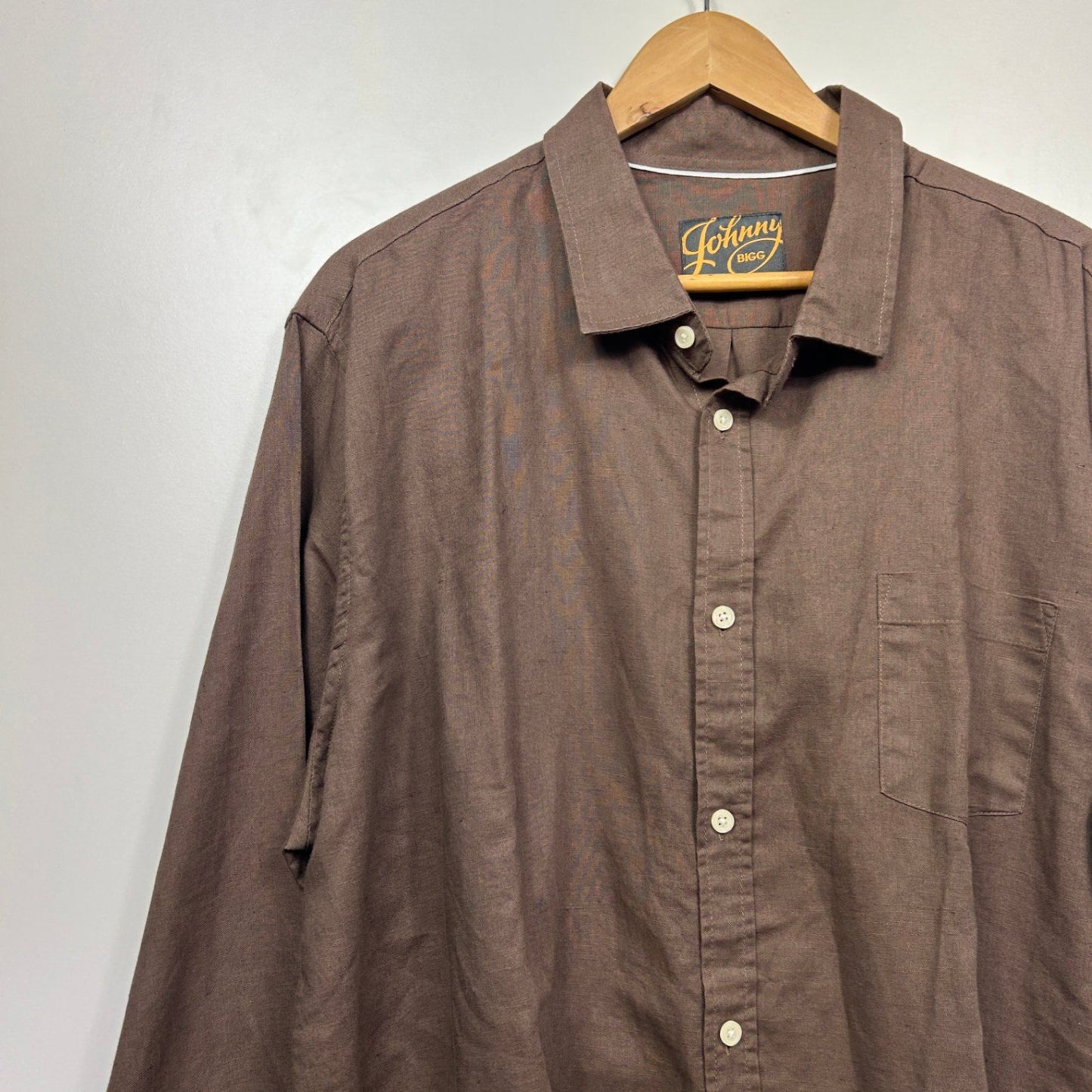 Johnny Bigg Long Sleeve Shirt Size 3XL Linen Blend Brown Chocolate