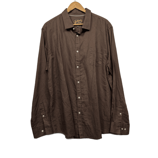 Johnny Bigg Long Sleeve Shirt Size 3XL Linen Blend Brown Chocolate