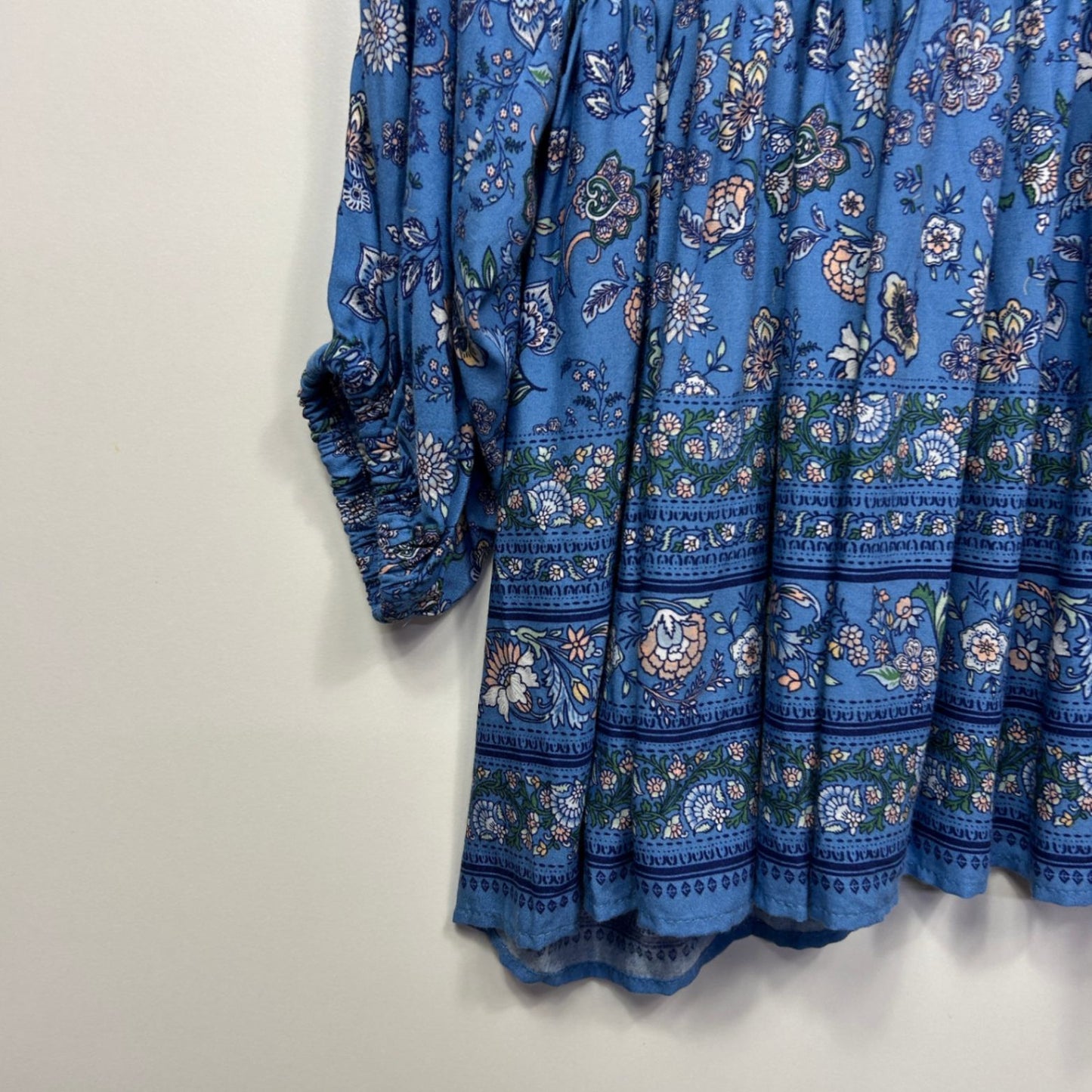 Rivers Boho Top Size 22 Long Sleeve Floral Blue Viscose