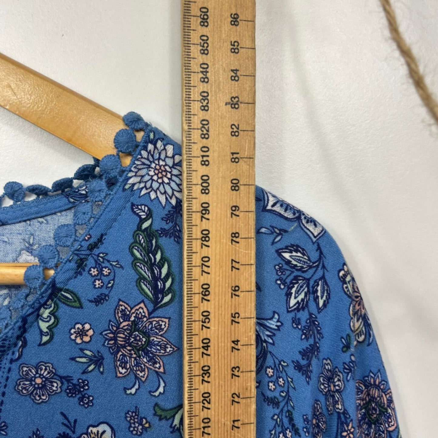 Rivers Boho Top Size 22 Long Sleeve Floral Blue Viscose
