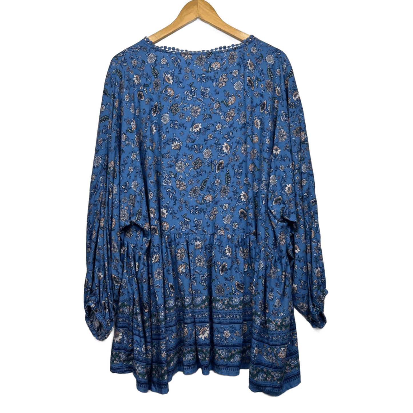 Rivers Boho Top Size 22 Long Sleeve Floral Blue Viscose