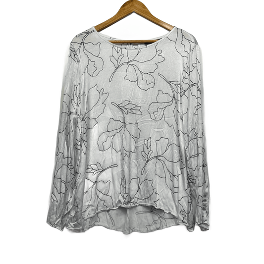 Sussan Long Sleeve Blouse Top Size 18 White Black Floral Viscose