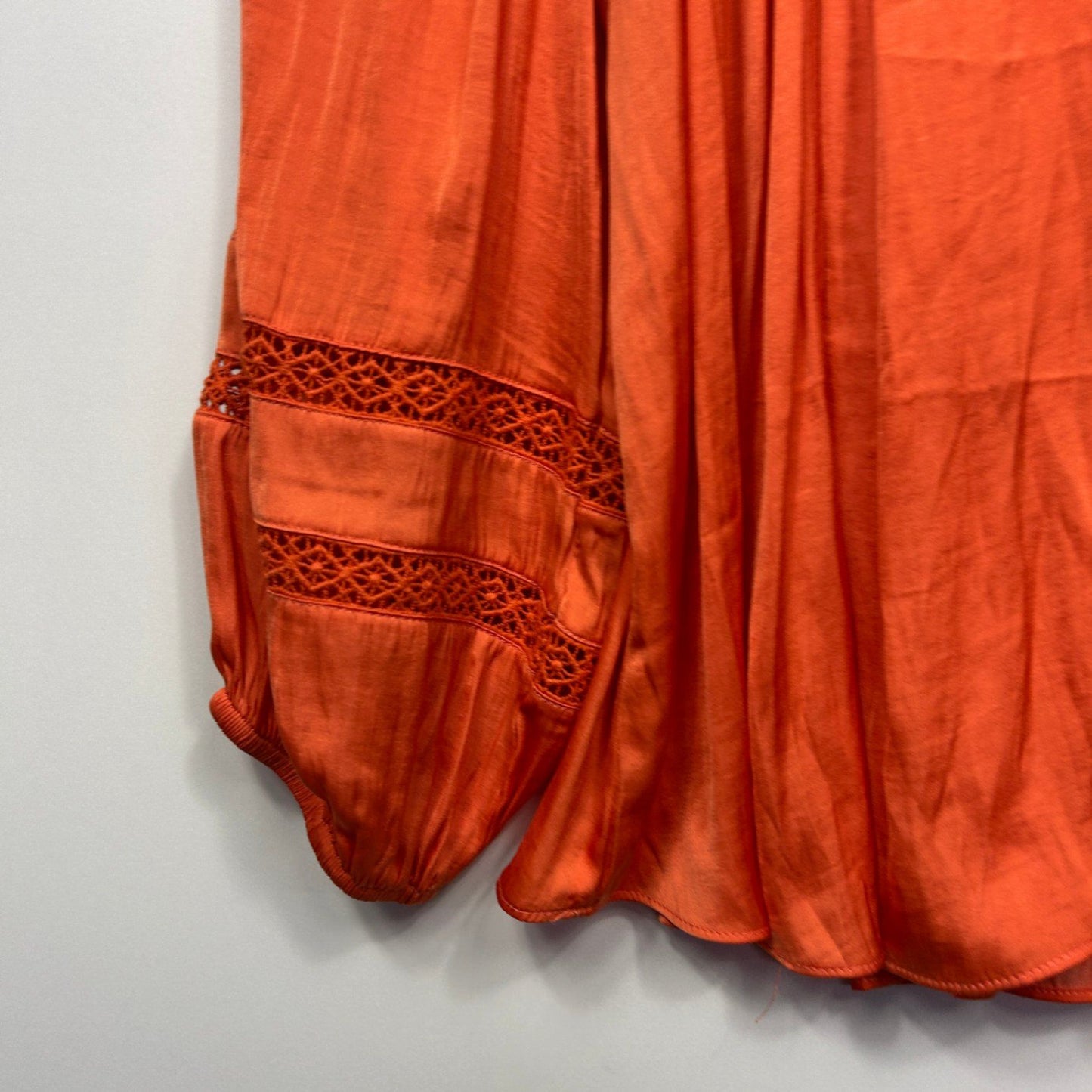 New Just Jeans Blouse Top Size 24 Orange Long Sleeve V-Neck Boho Crochet Trim