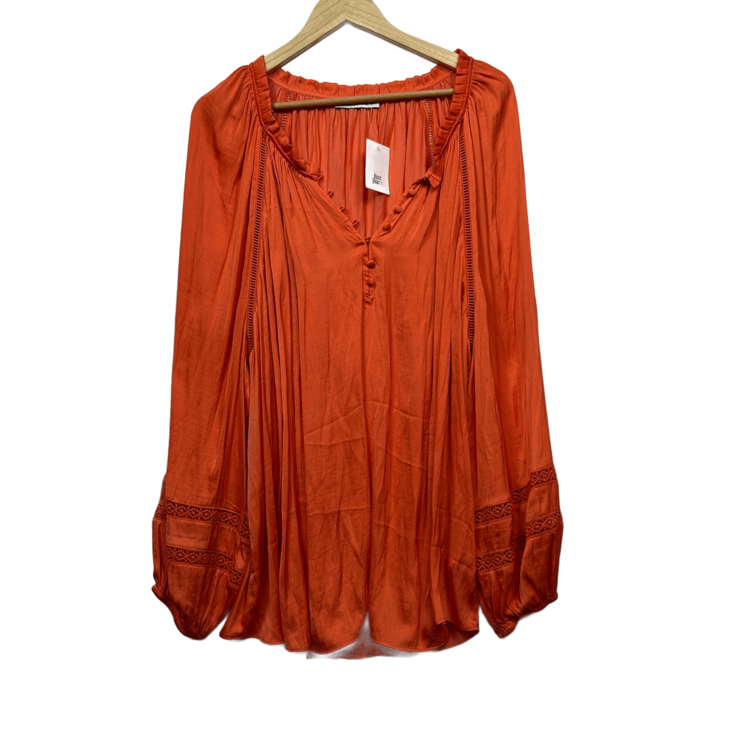 New Just Jeans Blouse Top Size 24 Orange Long Sleeve V-Neck Boho Crochet Trim