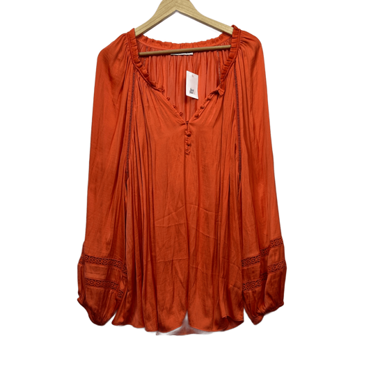 New Just Jeans Blouse Top Size 24 Orange Long Sleeve V-Neck Boho Crochet Trim