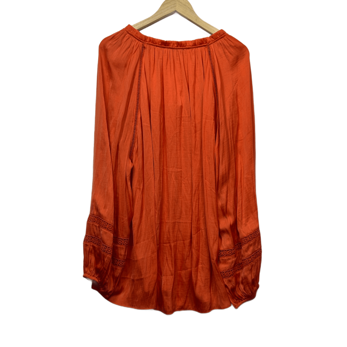 New Just Jeans Blouse Top Size 24 Orange Long Sleeve V-Neck Boho Crochet Trim