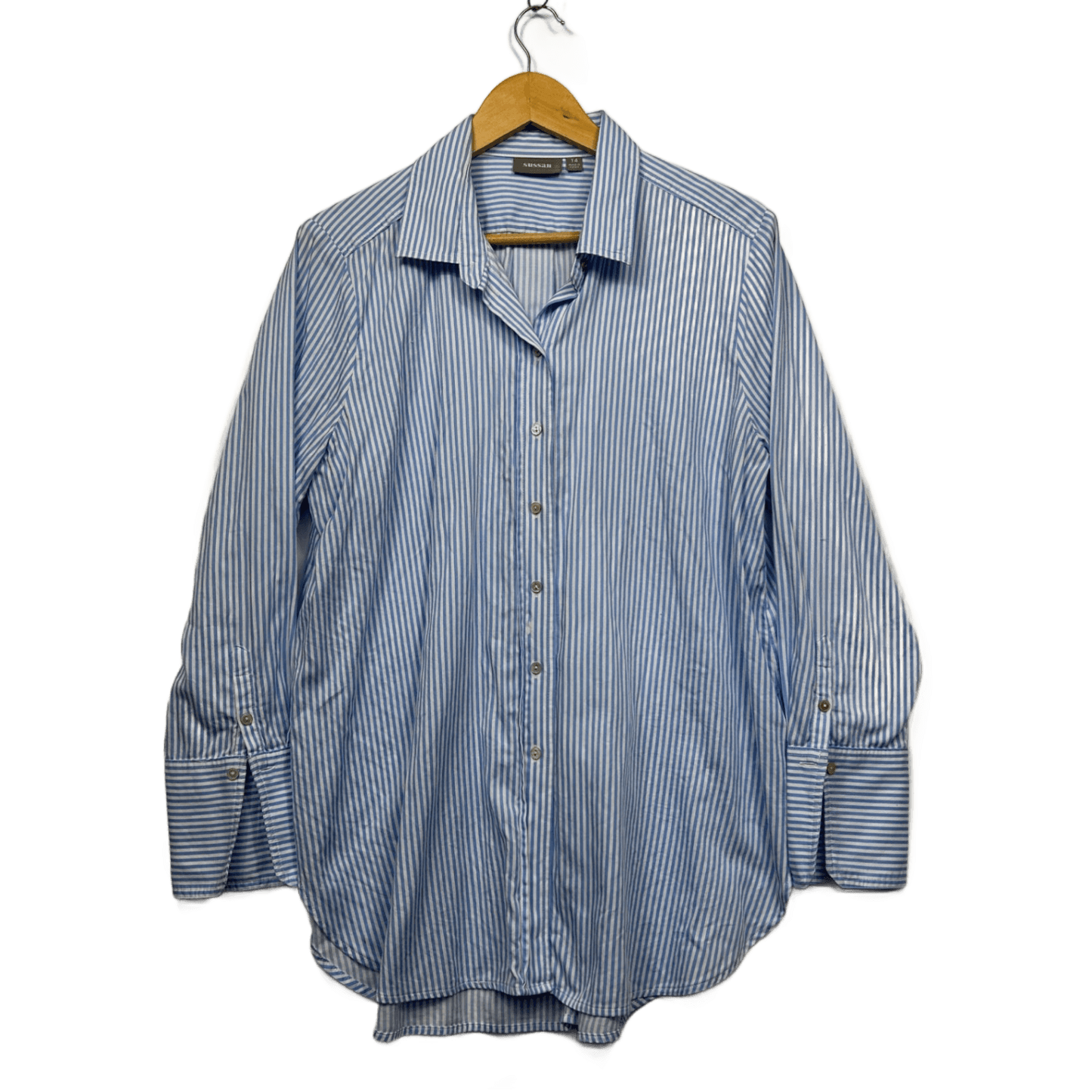 Sussan Long Sleeve Shirt Size 14 Cotton Blue White Striped Button Up