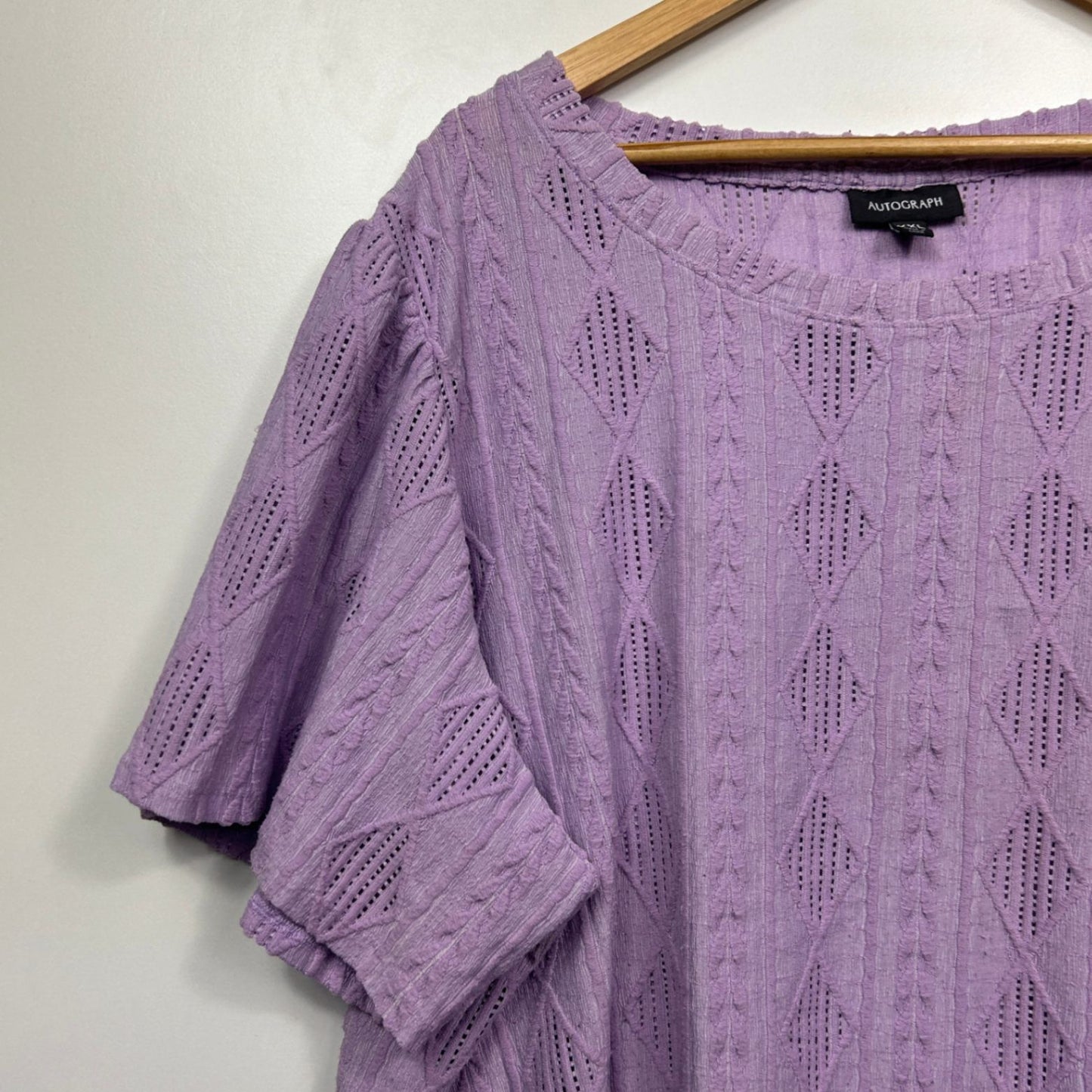 Autograph Top Size 22 24 26 Lilac Textured Knit Top Short Sleeve Stretch Soft Lightweight