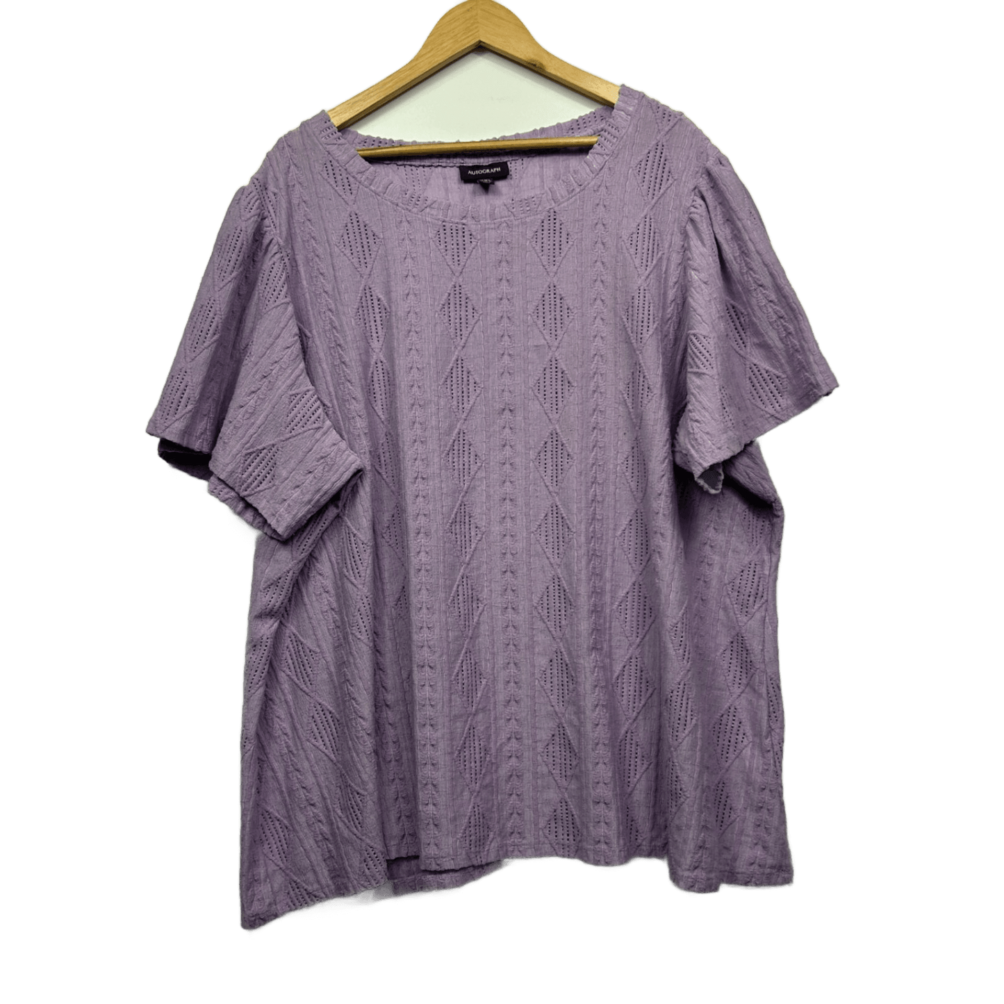 Autograph Top Size 22 24 26 Lilac Textured Knit Top Short Sleeve Stretch Soft Lightweight