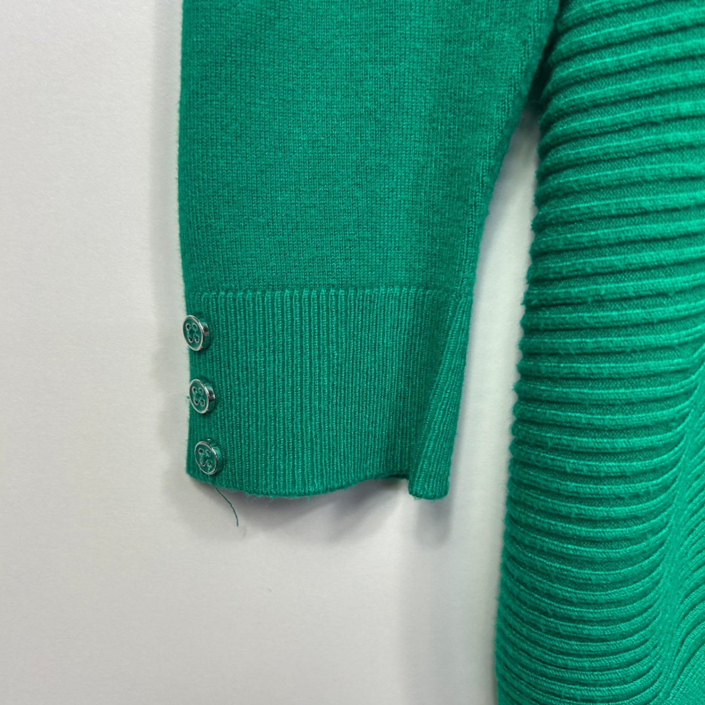 Green Ribbed Knit Cardigan Size 16 18 Long Sleeve Open Front Stretchy Jumper Knit Top
