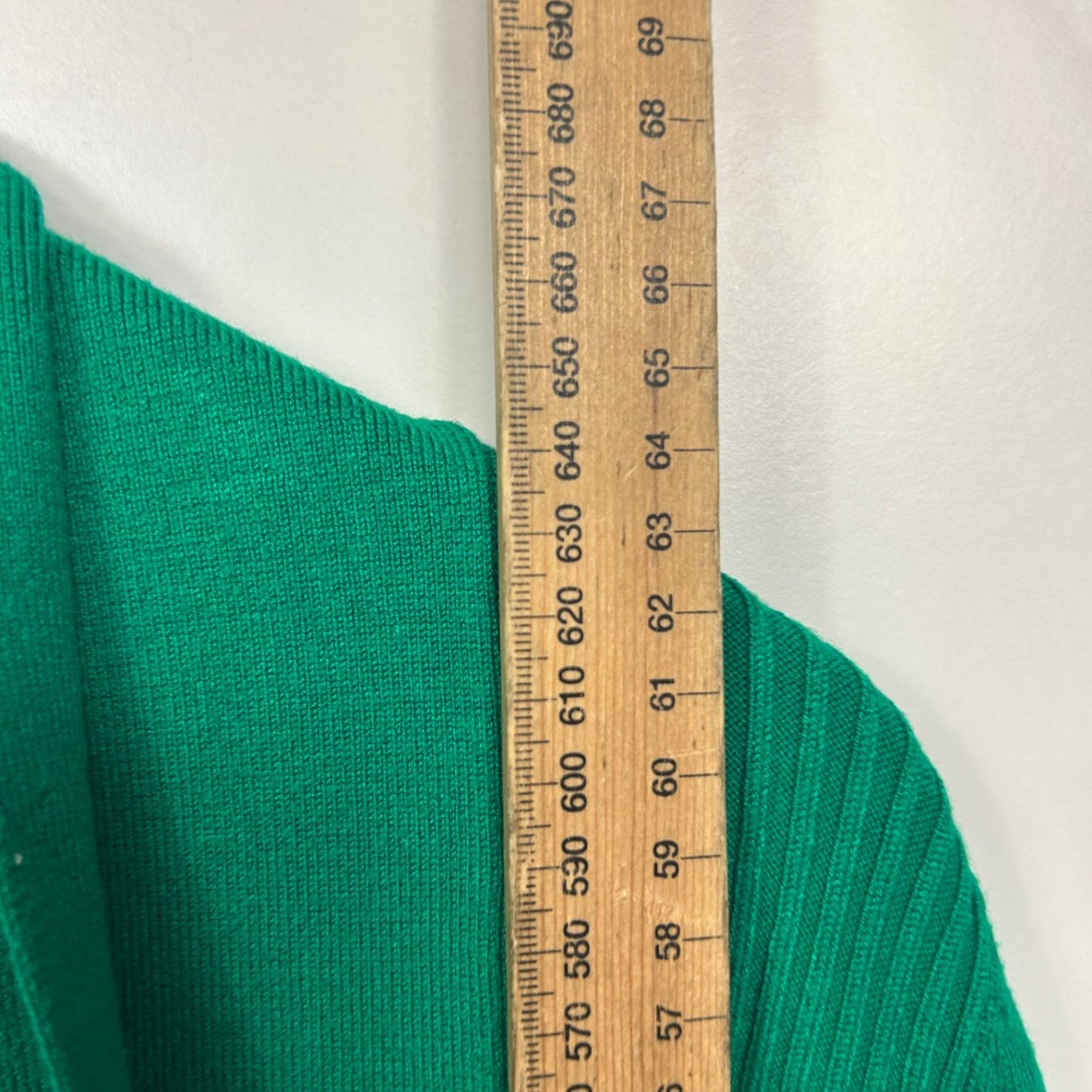 Green Ribbed Knit Cardigan Size 16 18 Long Sleeve Open Front Stretchy Jumper Knit Top