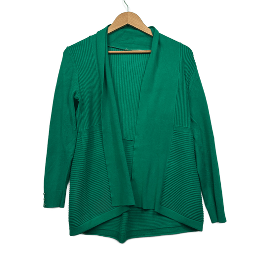 Green Ribbed Knit Cardigan Size 16 18 Long Sleeve Open Front Stretchy Jumper Knit Top