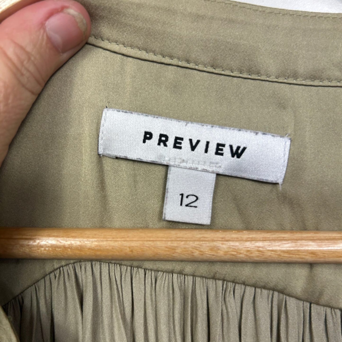 Preview Top Size 12 Button Up Blouse Khaki Short Sleeve Pleated