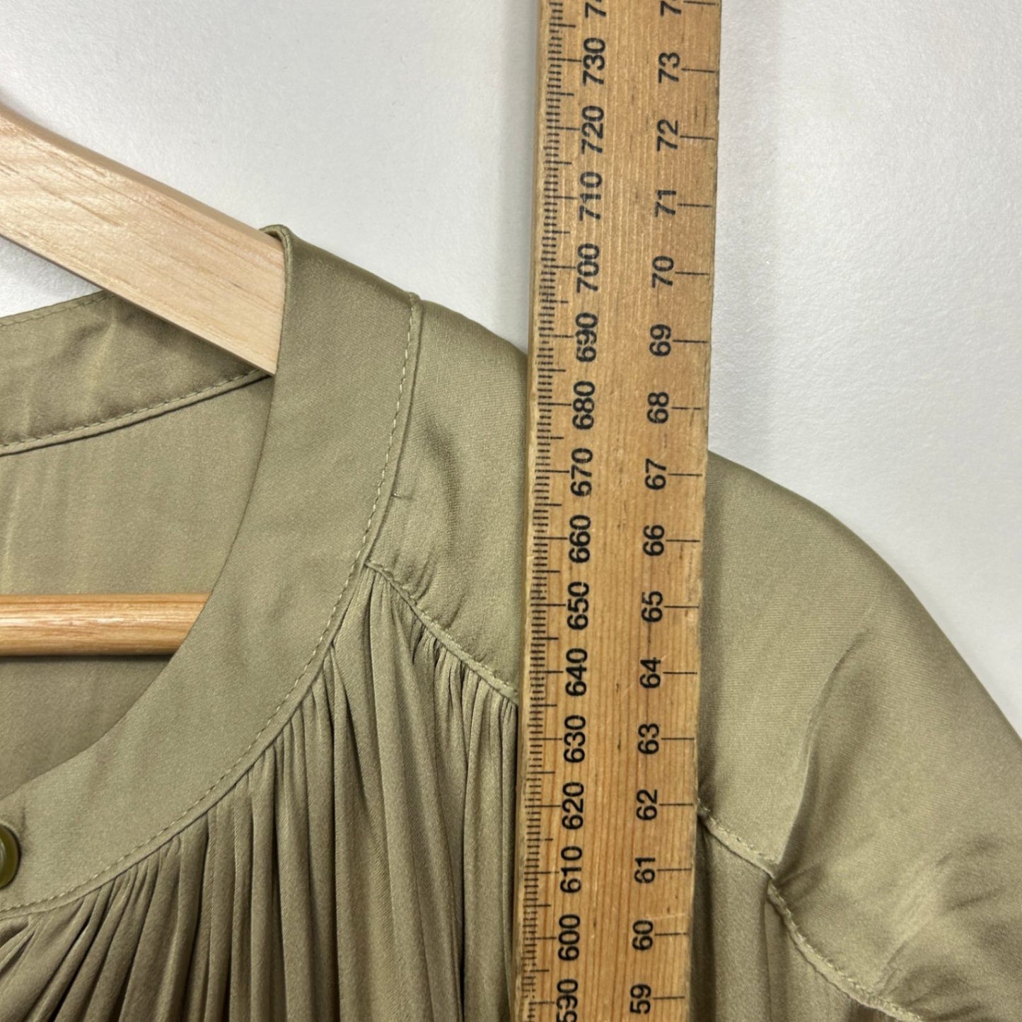Preview Top Size 12 Button Up Blouse Khaki Short Sleeve Pleated