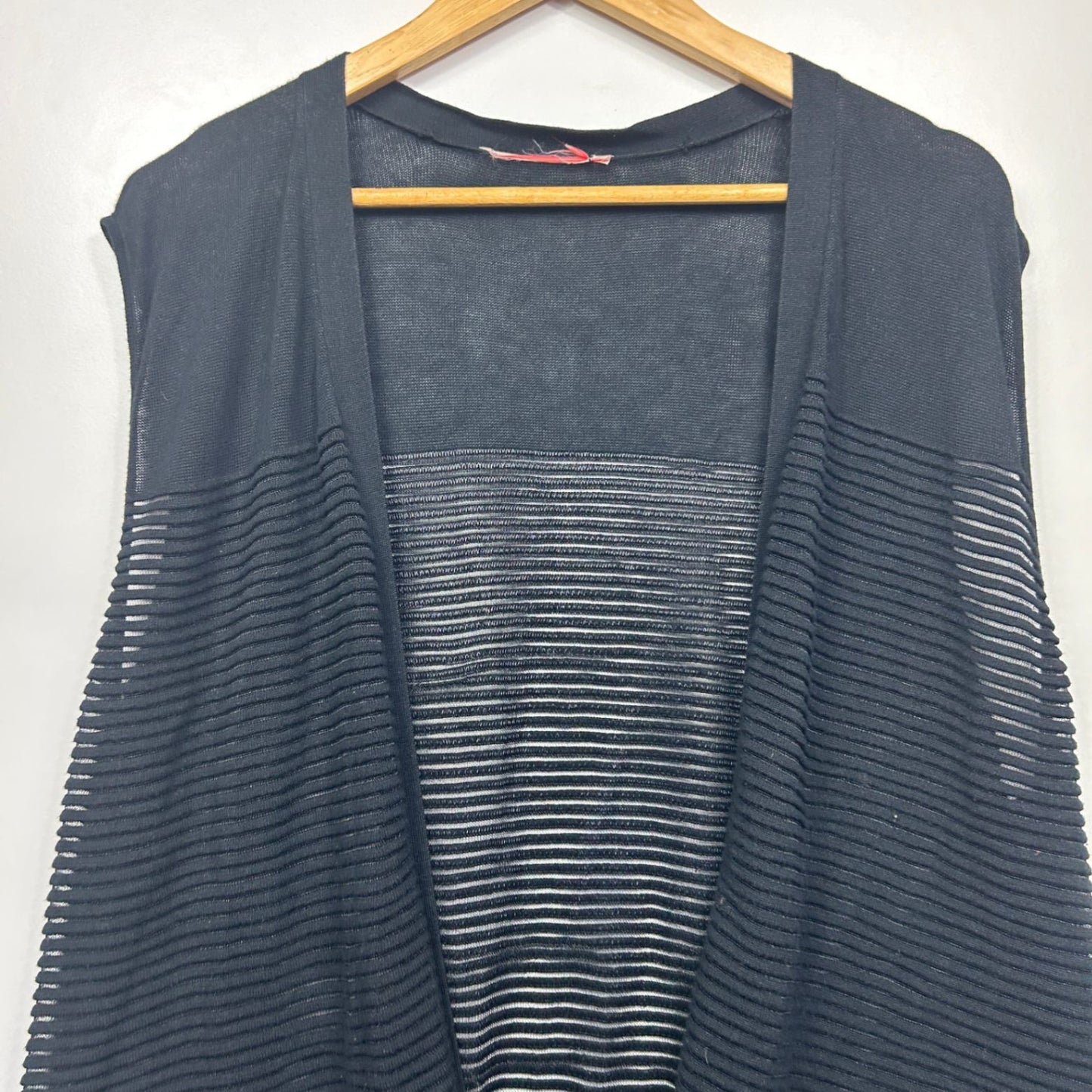 Millers Black Sheer Drape Vest Cardigan Size 16-18 Sleeveless Lightweight Layering Open