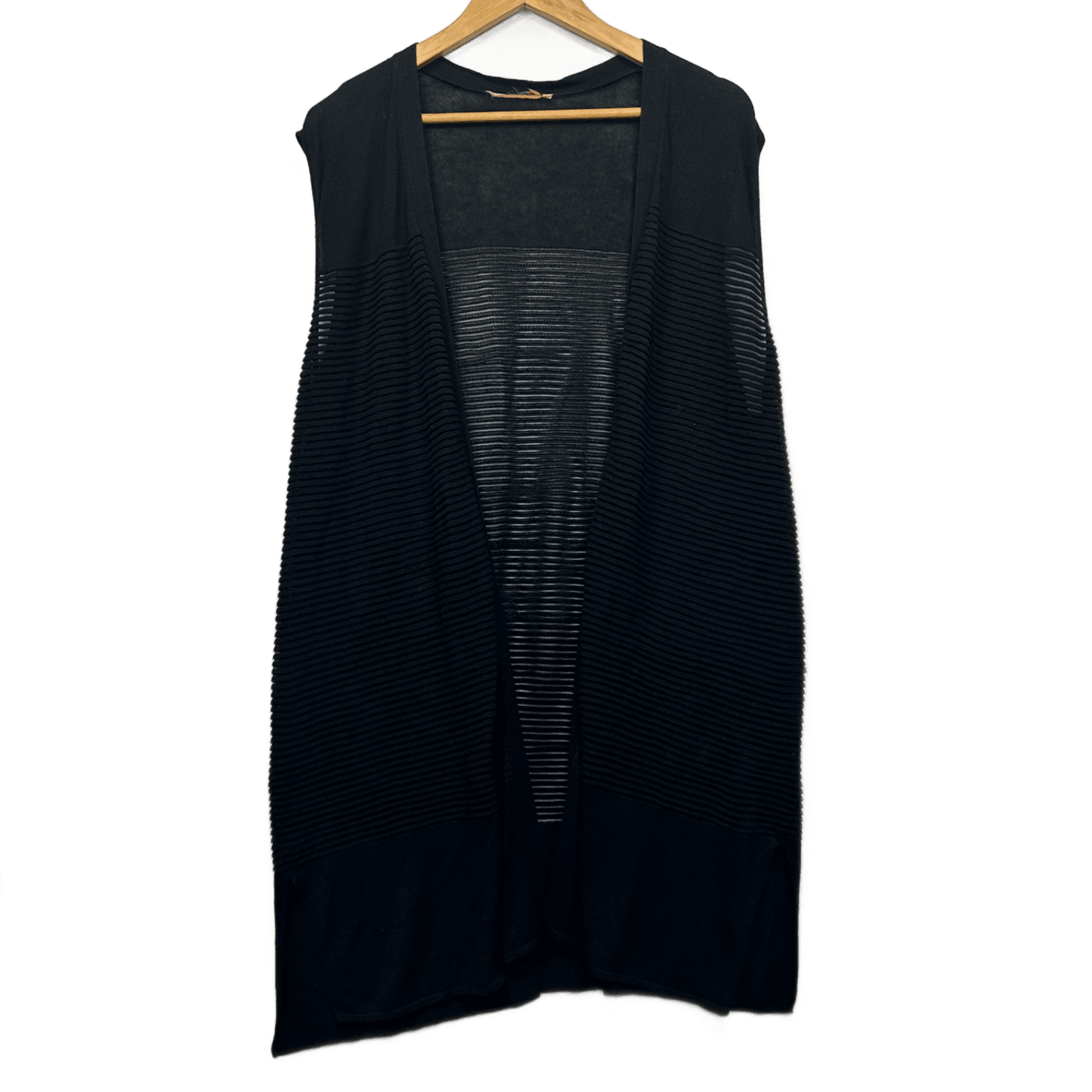 Millers Black Sheer Drape Vest Cardigan Size 16-18 Sleeveless Lightweight Layering Open