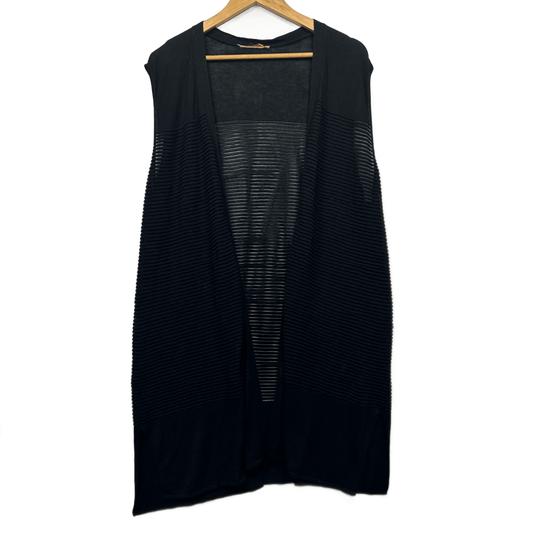Millers Black Sheer Drape Vest Cardigan Size 16-18 Sleeveless Lightweight Layering Open