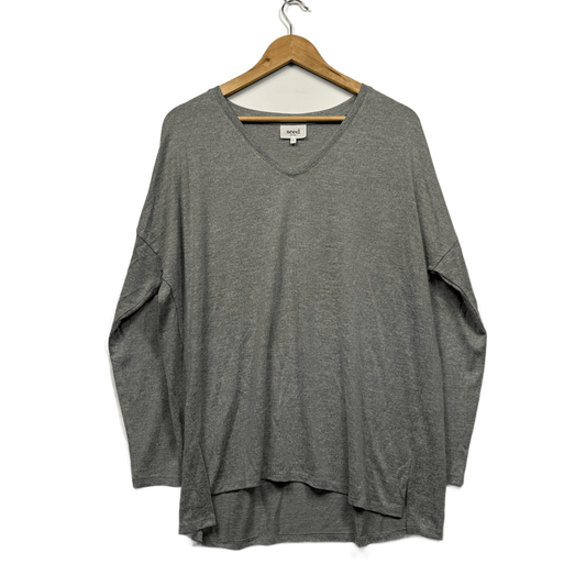 Seed Heritage Size 16 18 Grey V-Neck Long Sleeve Relaxed Fit Lightweight Top Jumper