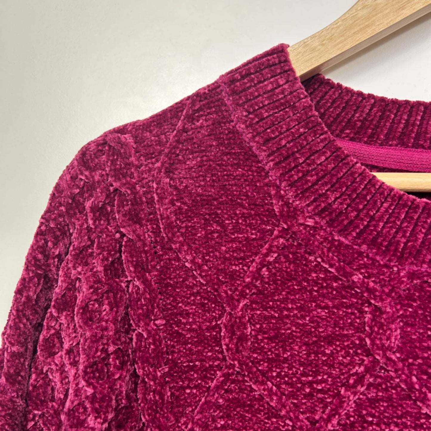 Rockmans Chenille Cable Knit Jumper Size 16 18 Berry Red Soft Cozy Sweater