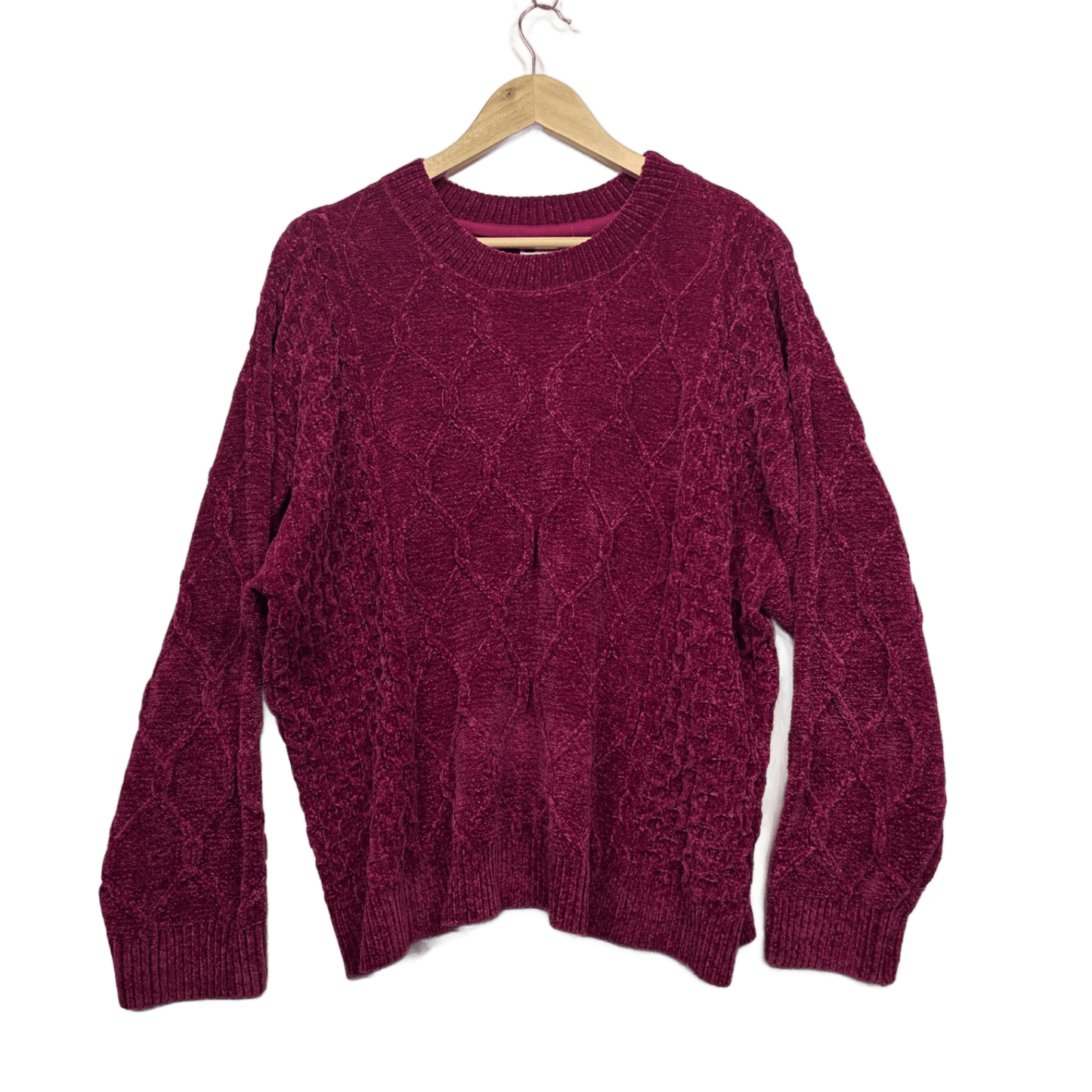 Rockmans Chenille Cable Knit Jumper Size 16 18 Berry Red Soft Cozy Sweater
