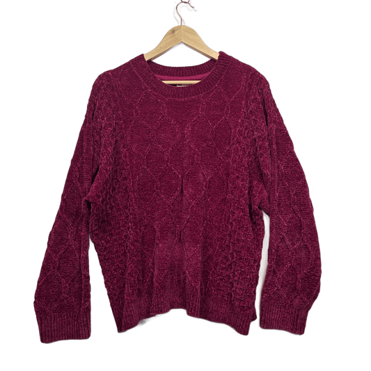 Rockmans Chenille Cable Knit Jumper Size 16 18 Berry Red Soft Cozy Sweater