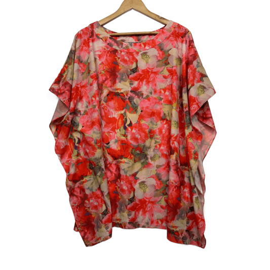 Basque Kaftan Top Size 18 Multicoloured Floral Short Sleeve